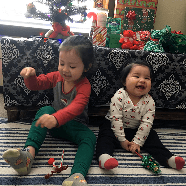 kids in front of gifts